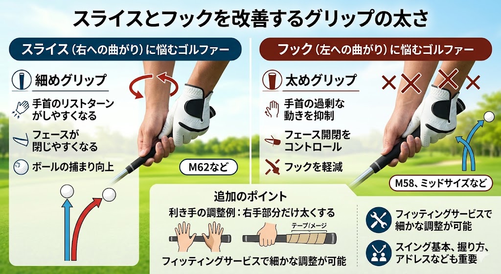 スライスとフックを改善するグリップの太さ