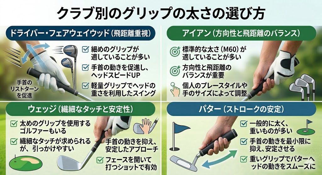 クラブ別のグリップの太さの選び方