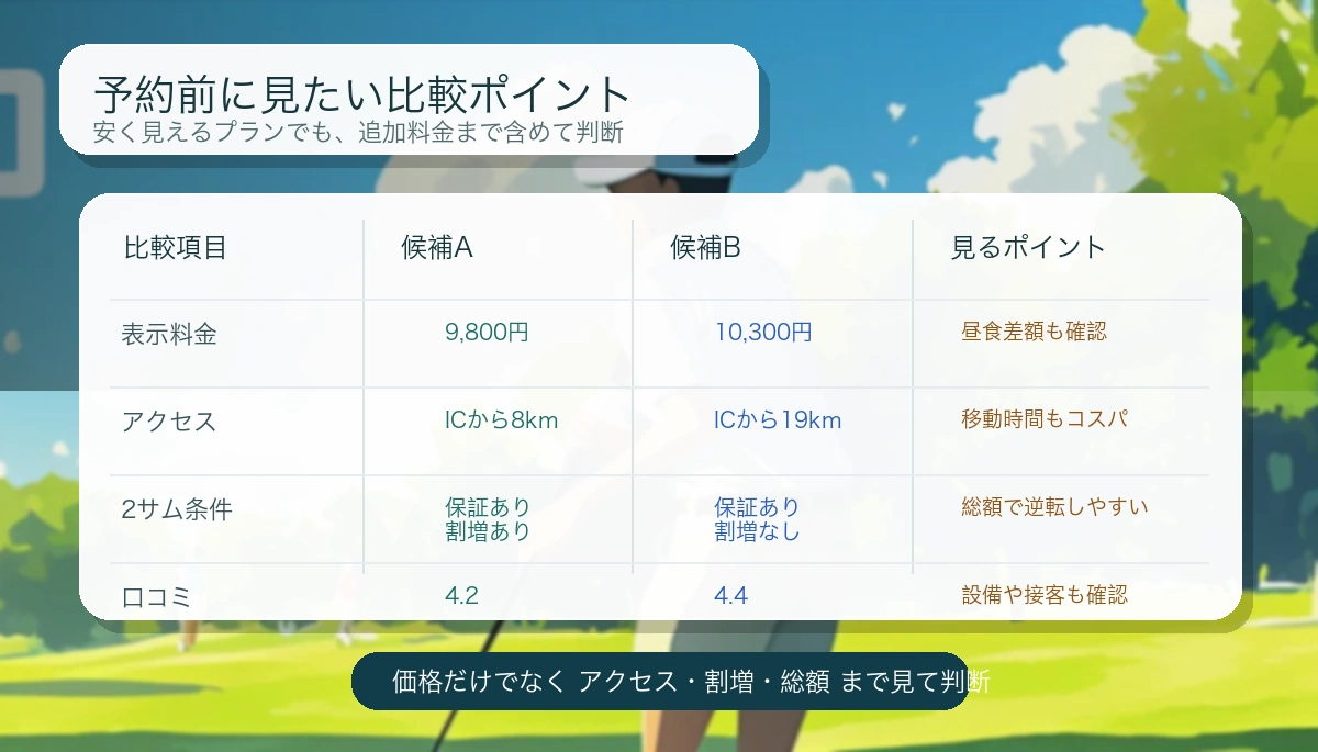 楽天GORAの予約前に見る比較ポイントを表で整理した画像